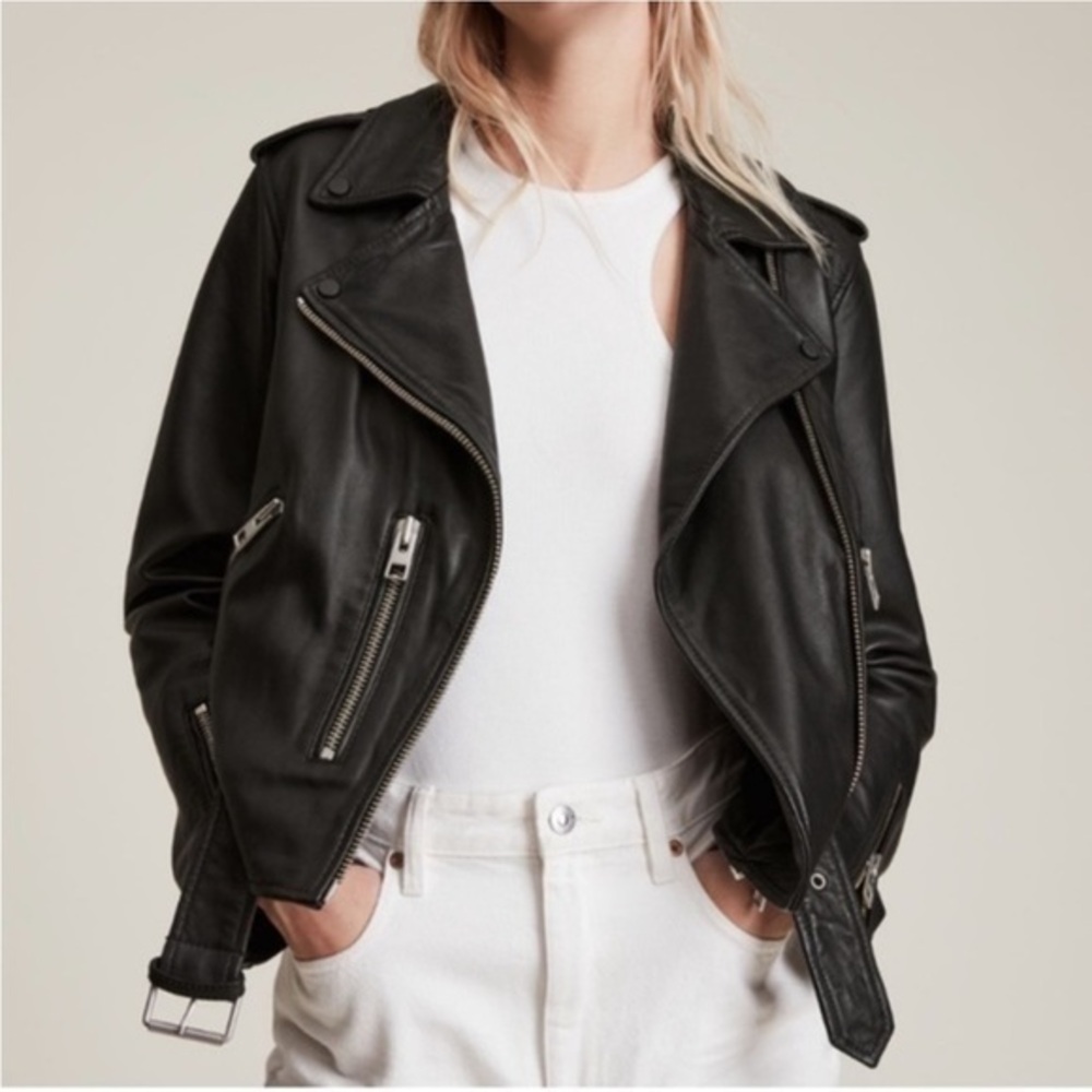 All Saints Balfern Leather Biker Jacket Black